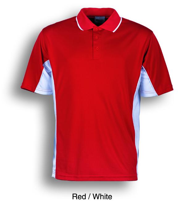 Red / white Breezeway Panel  Polo Shirt Short sleeve, UPF: excellent protection     160gsm, 100% breezeway polyester fabric     Breathable  micromesh fabric     Draws Sweat from Body, Quick Dry